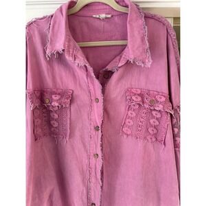 Blue Velvet Bluevelvet Pink Boho Lace Floral Raw Hem Top  Large EUC